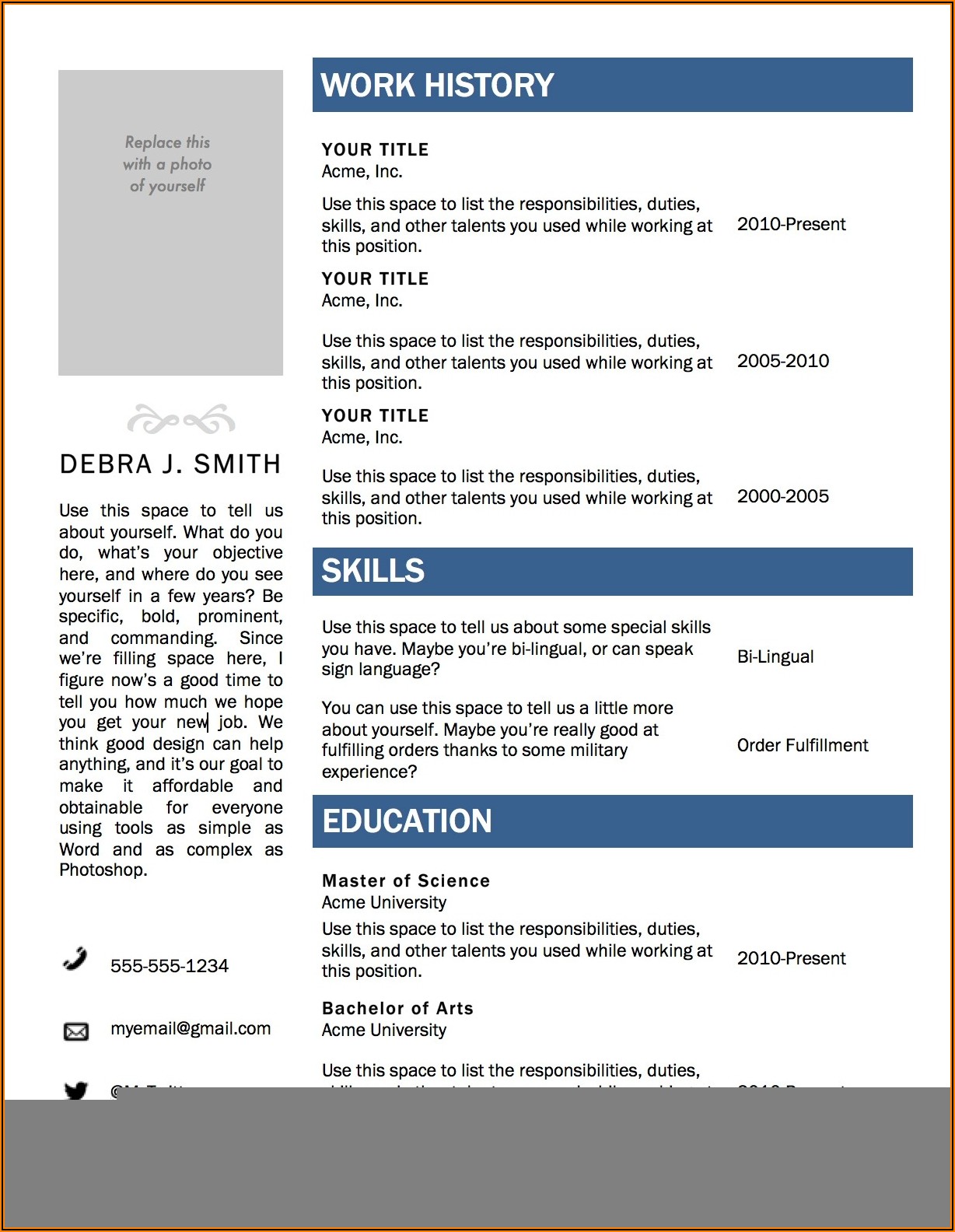 resume template in word 2007