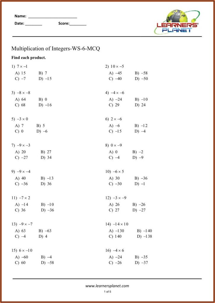 Negative Numbers Multiplication And Division Worksheet Pdf Worksheet Resume Template