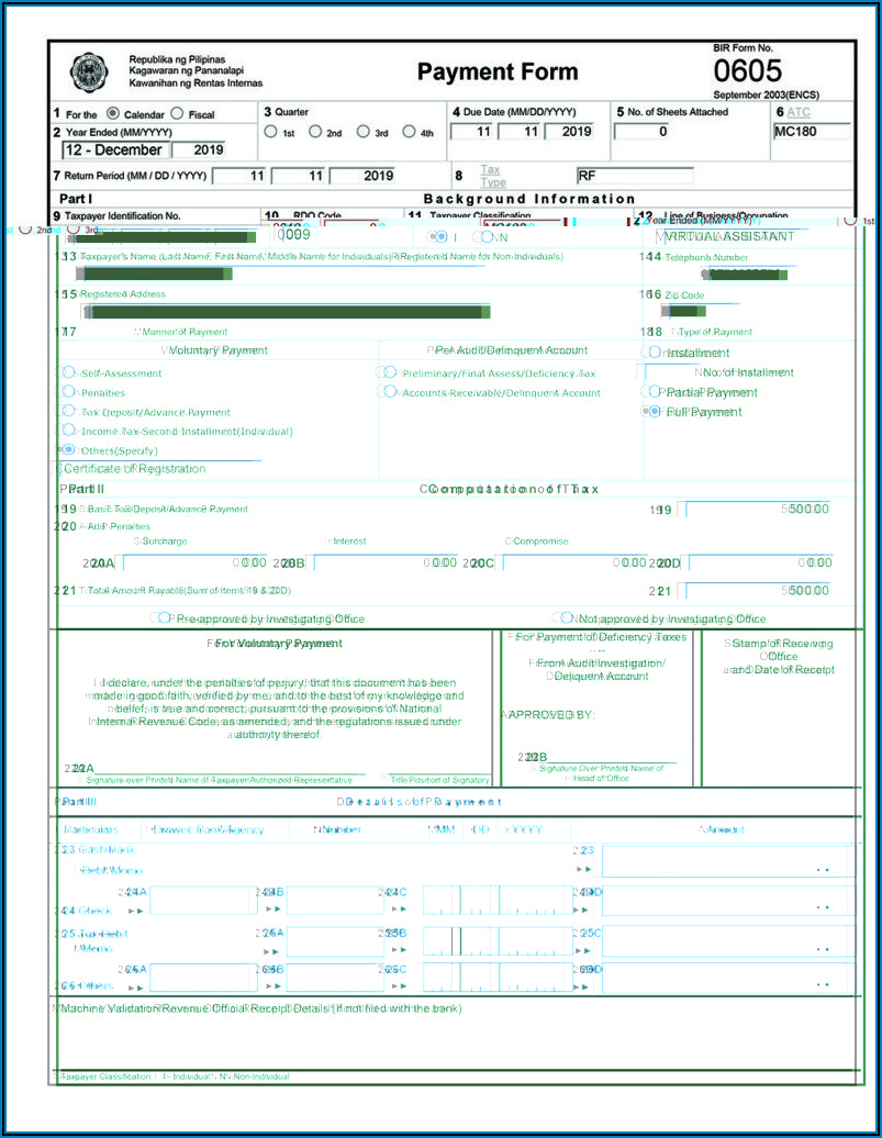 Bureau Of Internal Revenue Form 0605