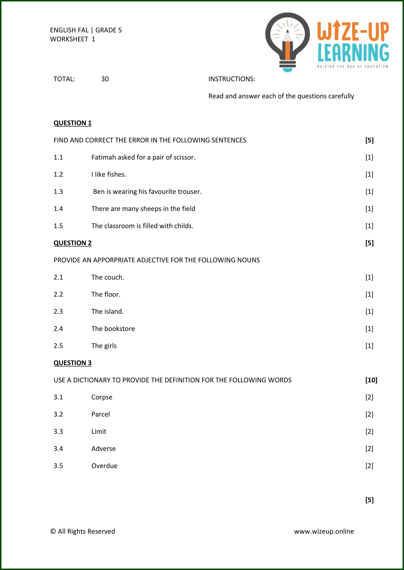  Grade 5 English Worksheet Pdf Worksheet Resume Template Collections 