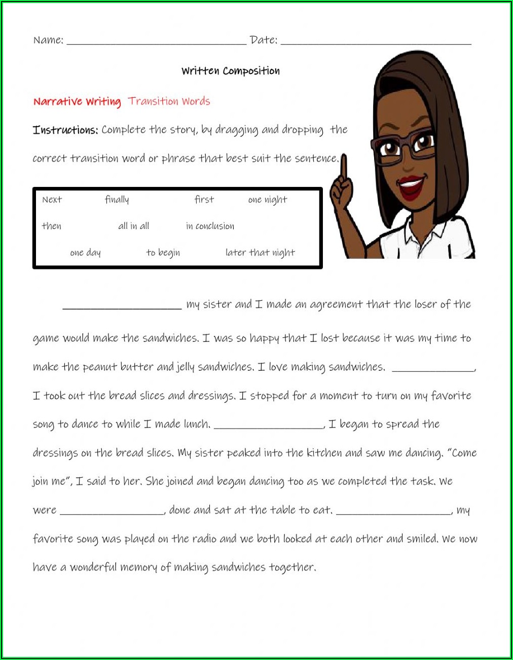 Transition Words Worksheet For 4th Grade Worksheet Resume Template 