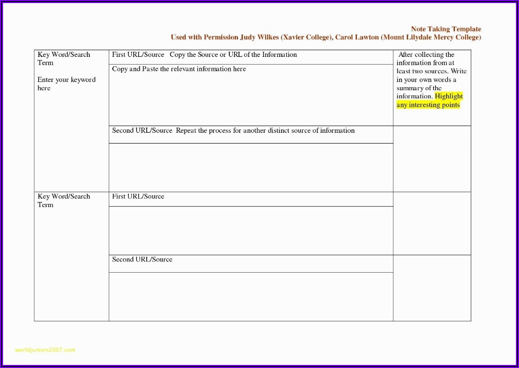 Best Word Template For Taking Notes Templates Resume Template 