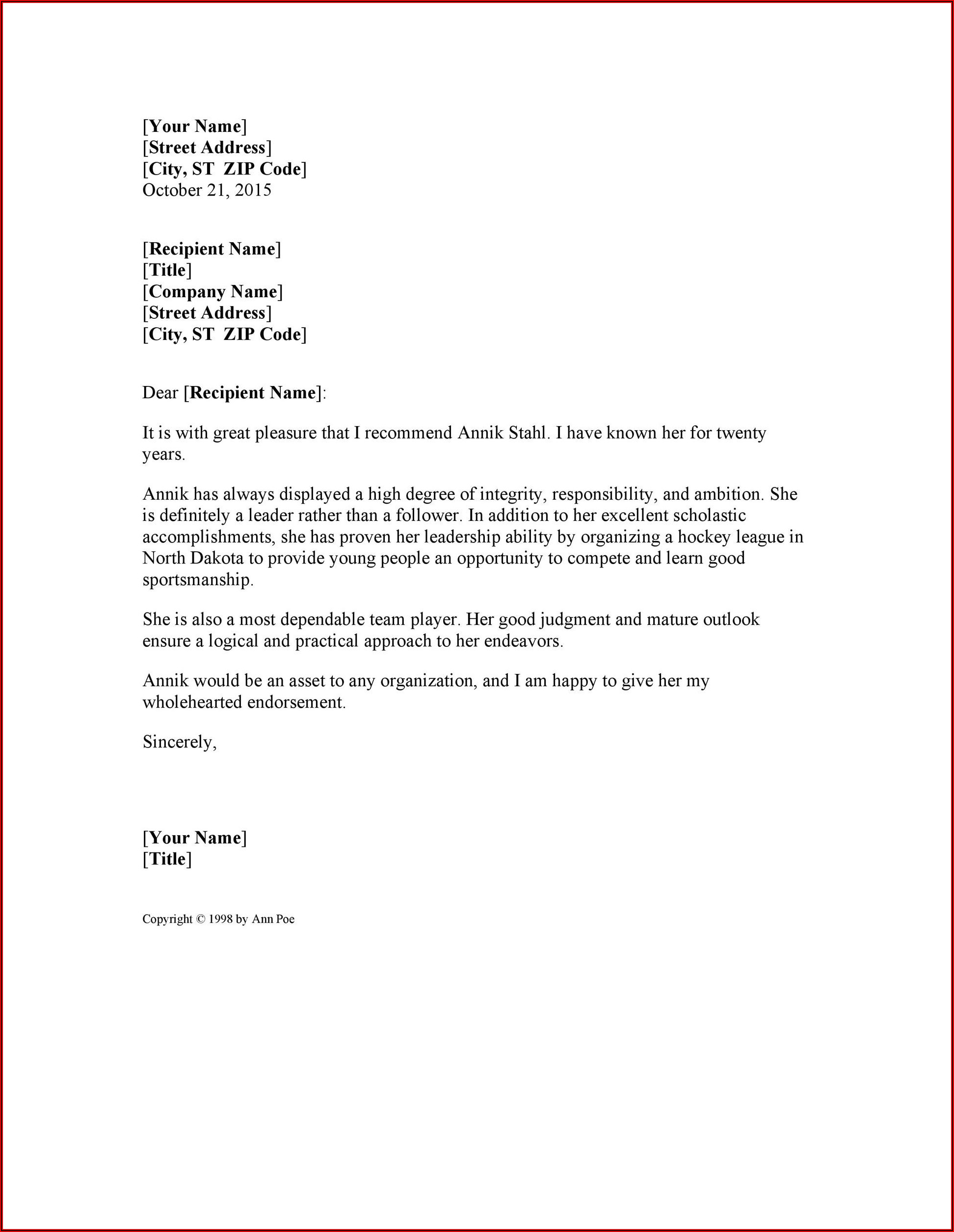 Sample Good Character Reference Letter For Immigration