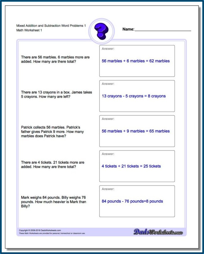 Math Worksheets For Grade 3 Addition And Subtraction Word Problems 