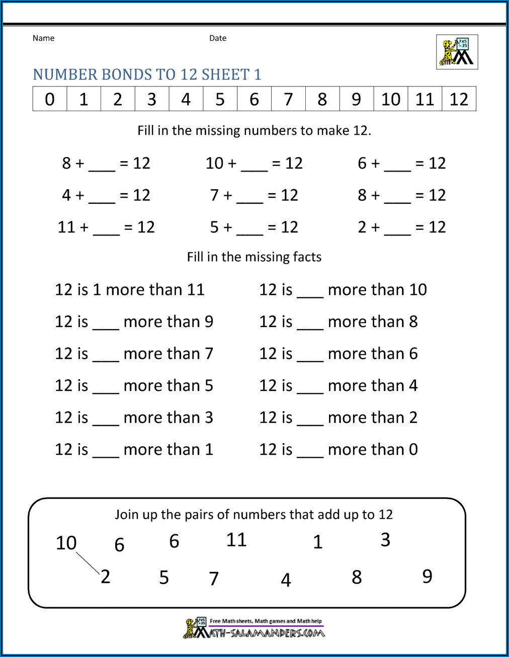 Number Bonds To 20 Assessment Sheet Worksheet Resume Template 