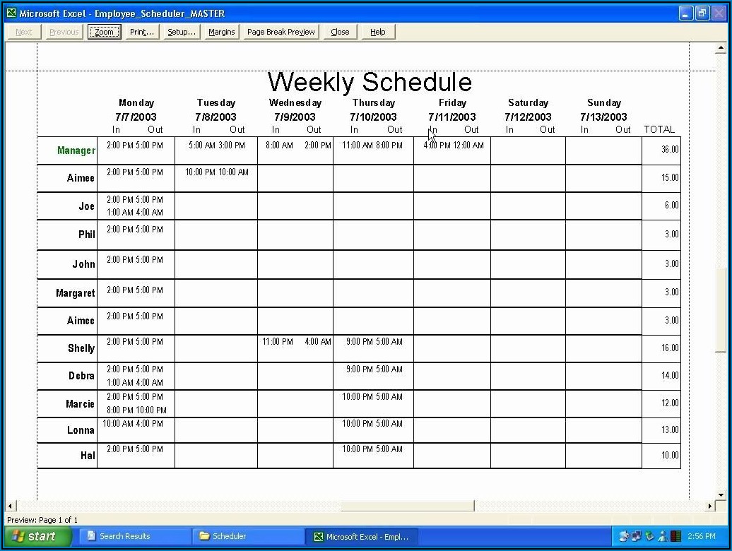 Weekly Employee Schedule Template Excel Templates Resume Template 