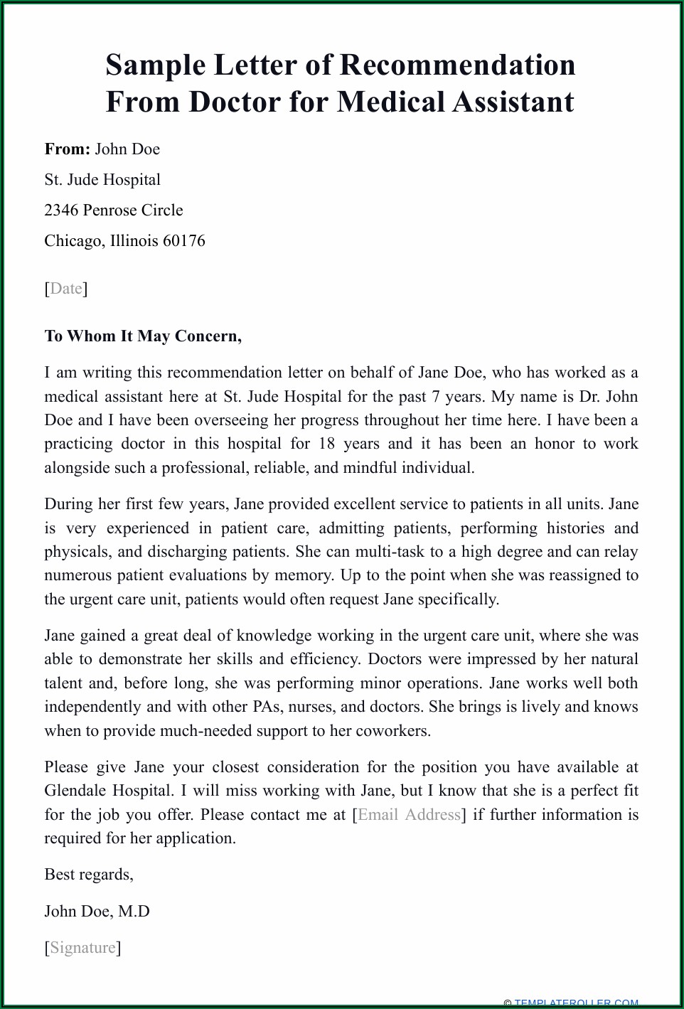 Letter Of Recommendation For Certified Medical Assistant Letter 