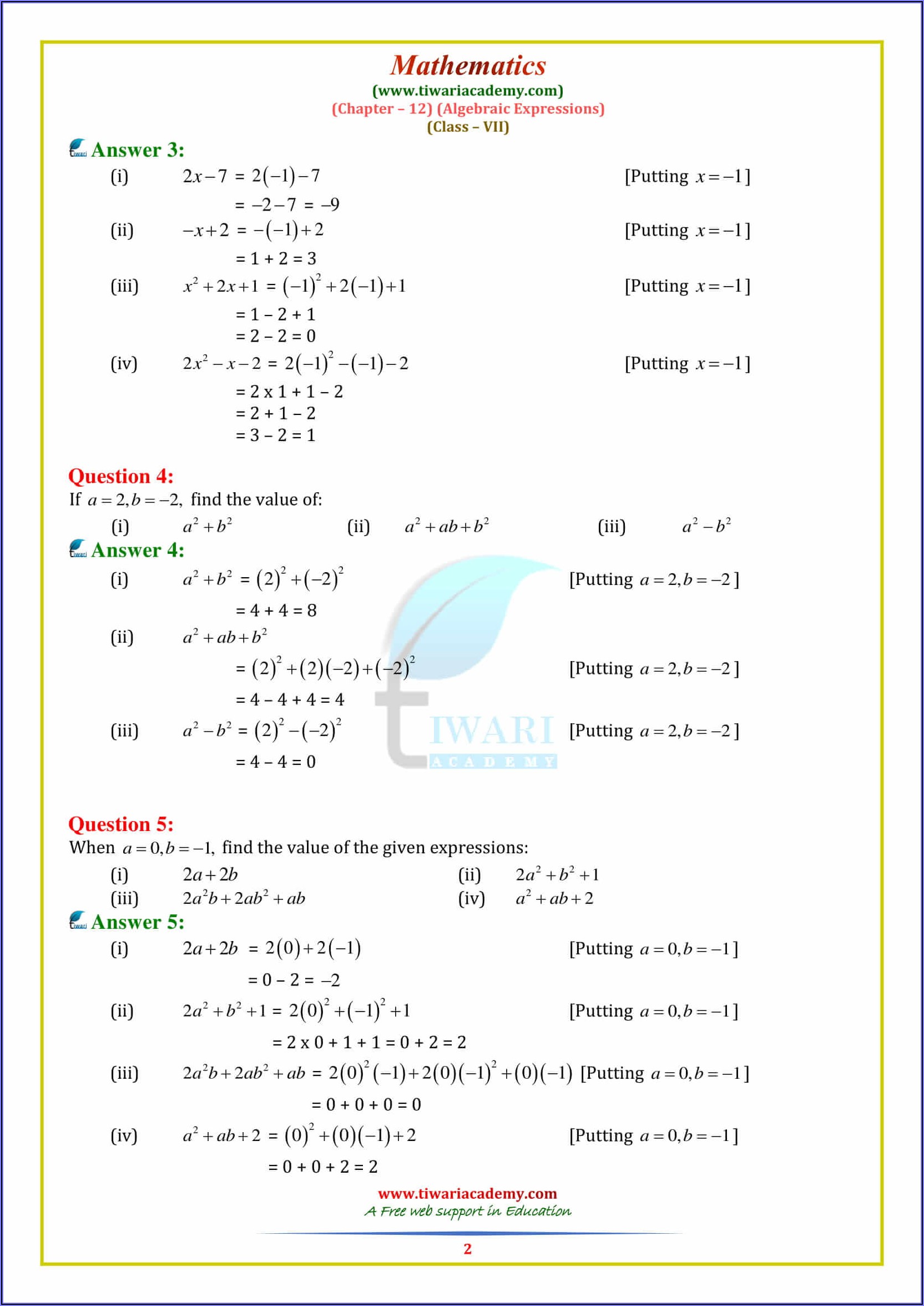 Worksheet Algebraic Expressions Class 7 Worksheet Resume Template 