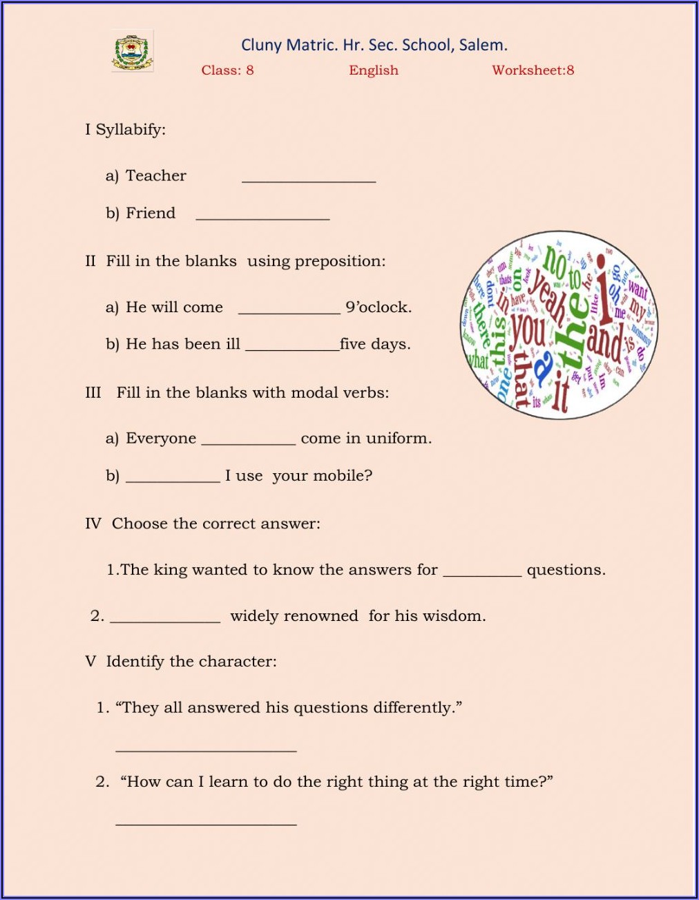 grade 8 english revision worksheets worksheet resume