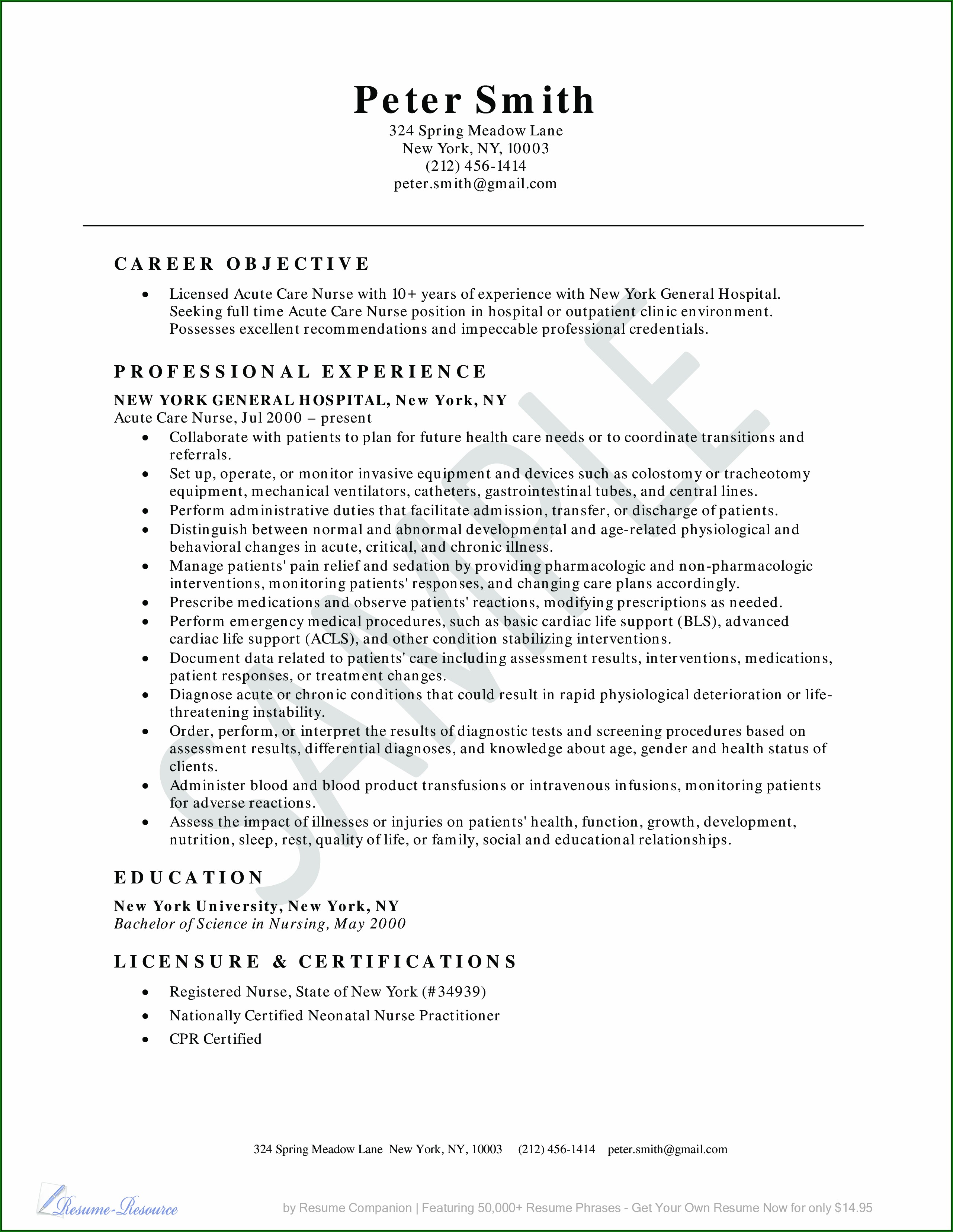 Resume Objective Examples For Nurses Resume Resume Template