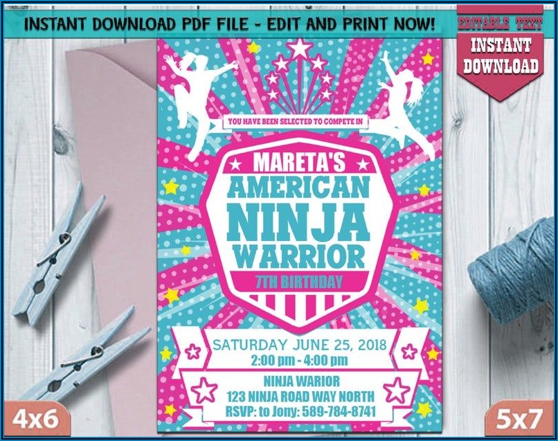 American Ninja Warrior Birthday Invitations