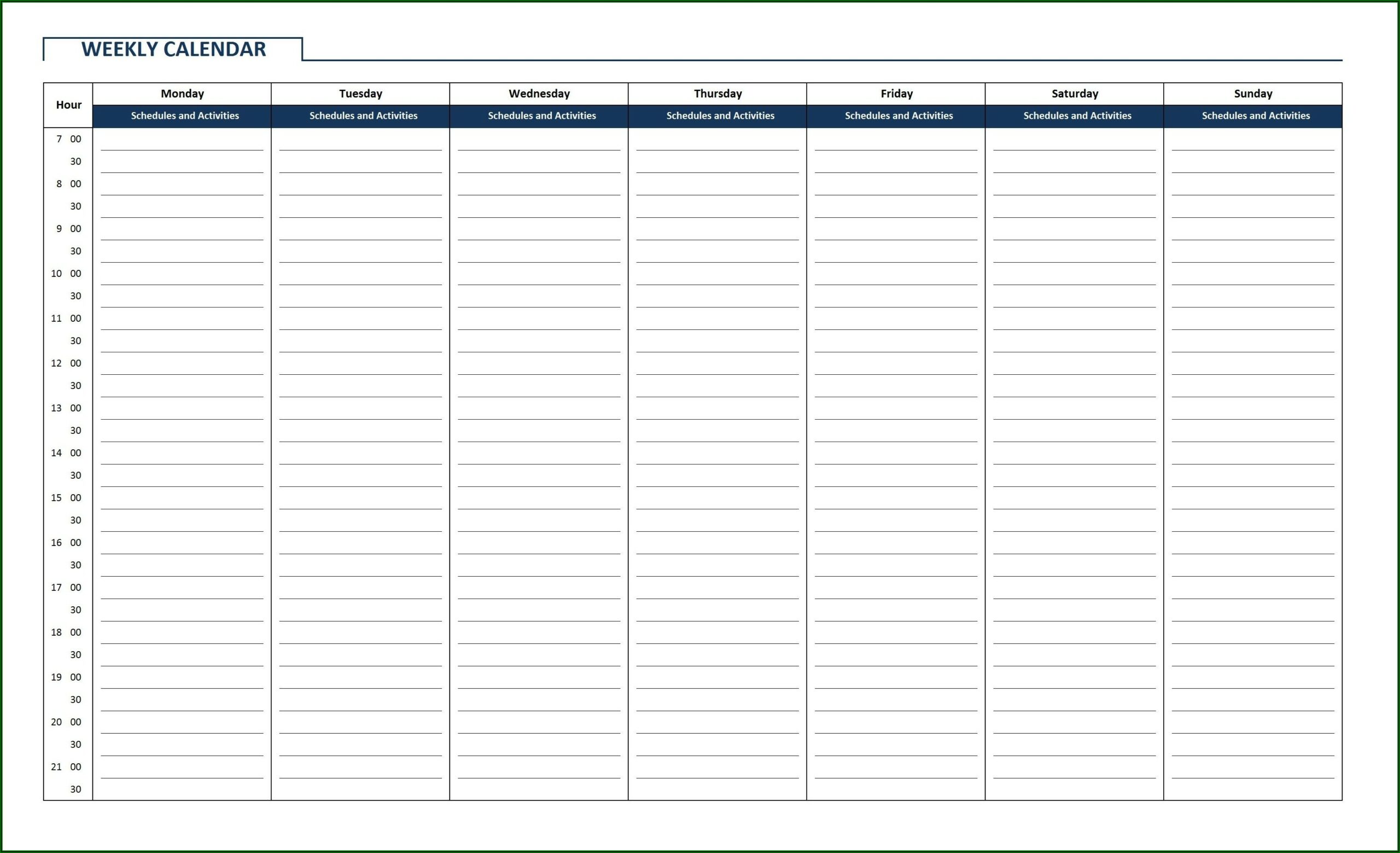 Weekly Calendar Template With Hours Excel Templates Resume Template 