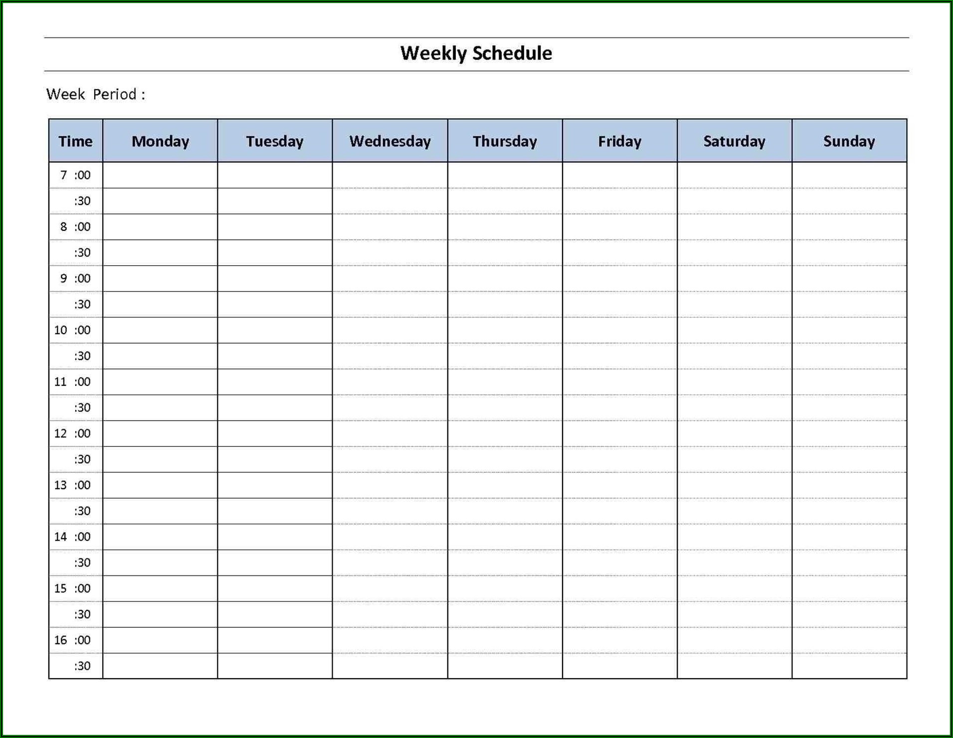 Weekly Calendar Template With Hours Excel Templates Resume Template 