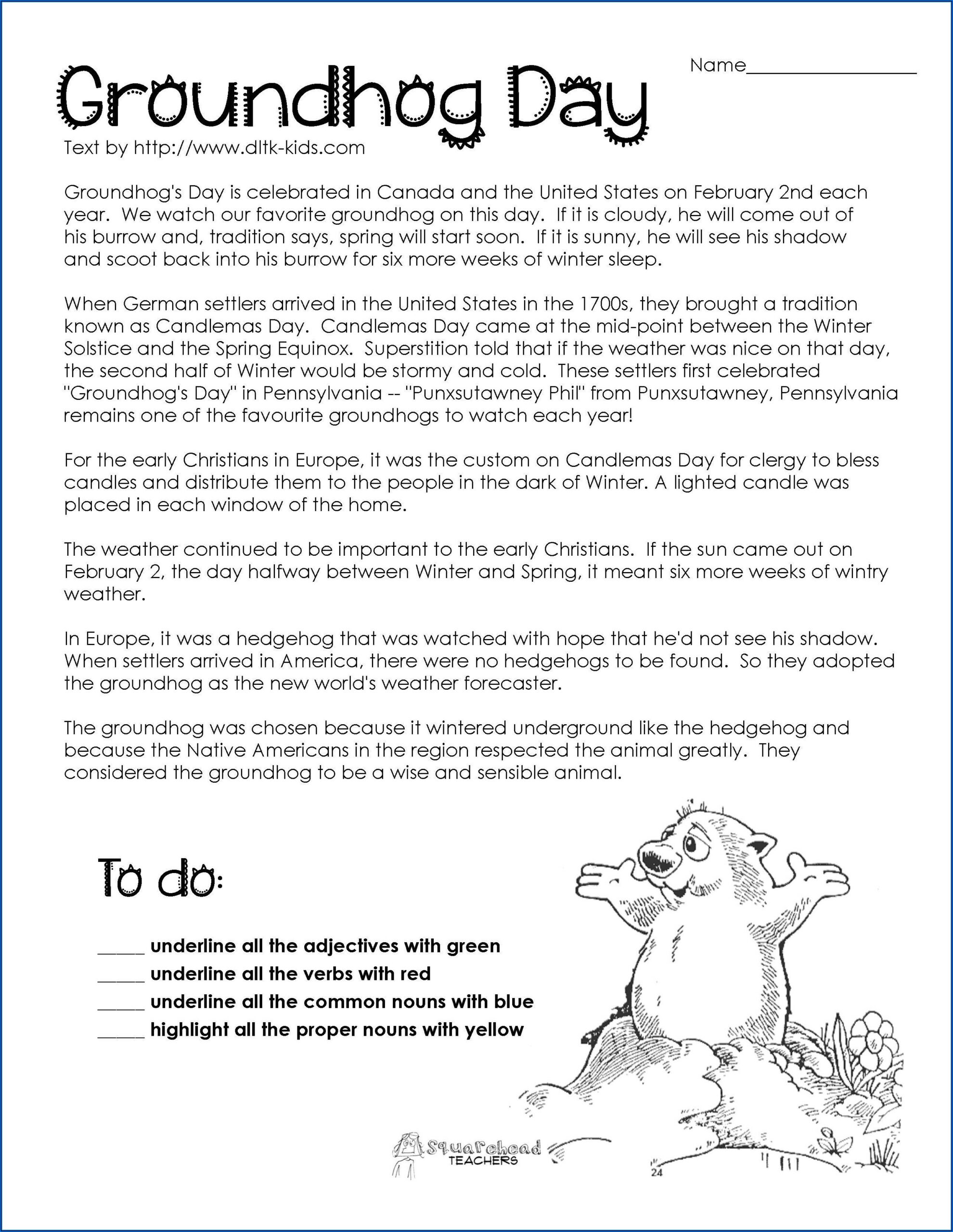 Free Groundhog Day Worksheets For 2nd Grade